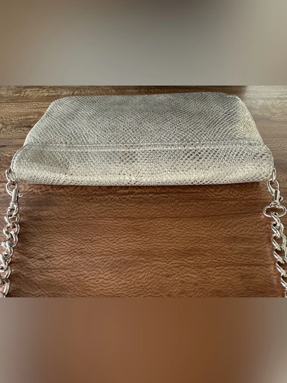 Elaine Turner Metallic Gold Snakeskin Bella Envelope Clutch Removable Strap